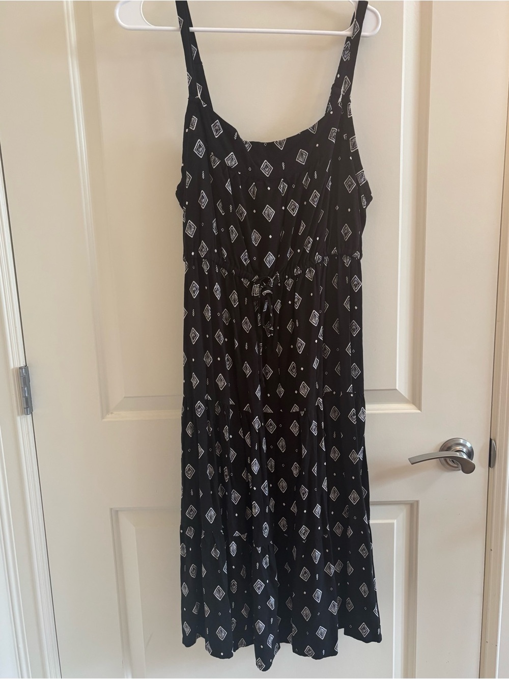 Black Printed Spaghetti Strap Maxi Dress with Drawstring Waist